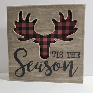 Hobby lobby tis the season buffalo plaid block Christmas sign 9x9 nwt